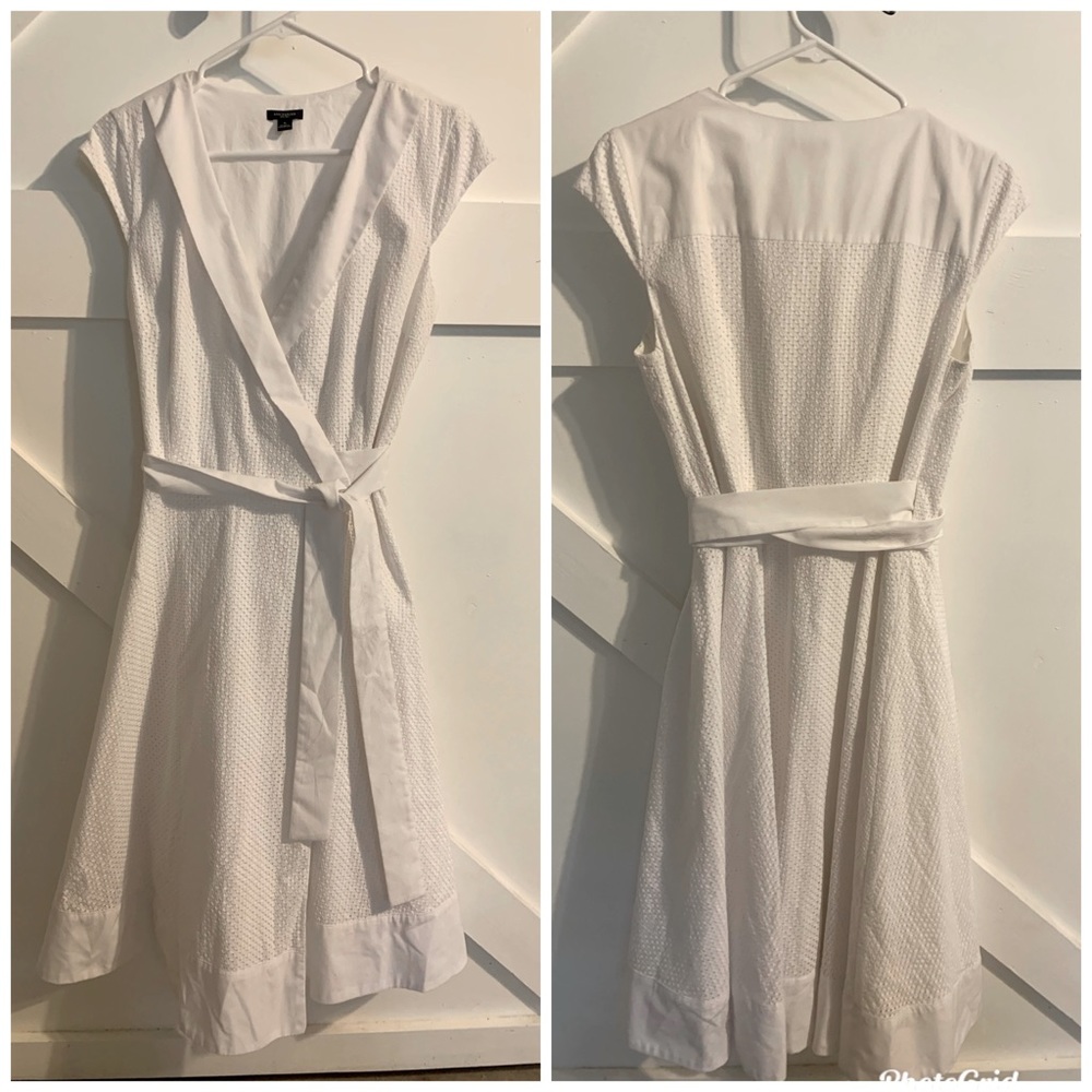Ann Taylor cotton white eyelet wrap dress, sz 6